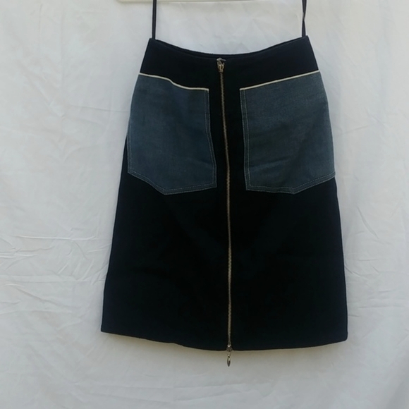 EDUN two tone stretch cotton denim front zip skirt size 2 - Picture 1 of 6